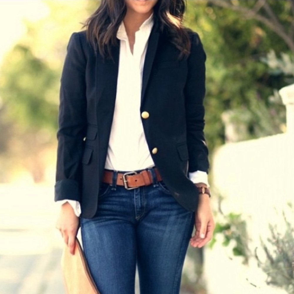 J. Crew Navy Blazer with Gold Accents